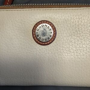 Dooney & Bourke Cream Leather Shoulder Bag with Brown Trim